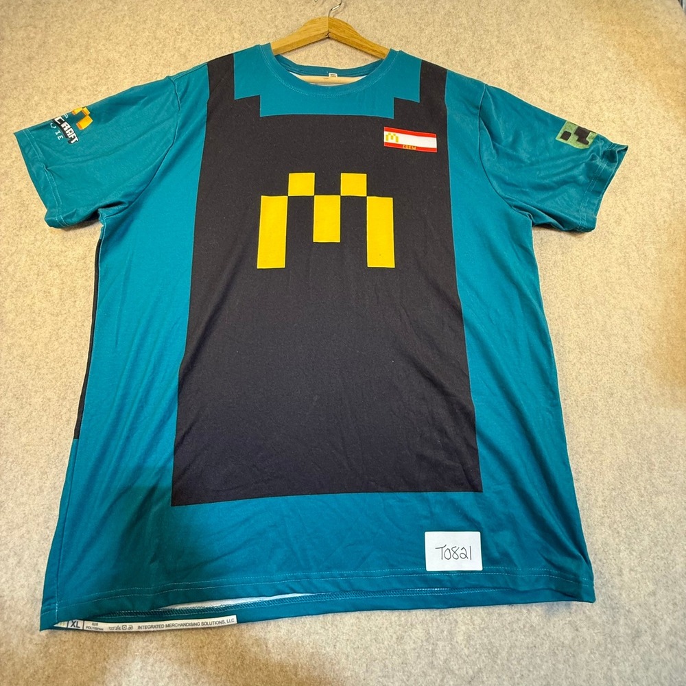 A Minecraft Movie Crew T-Shirt XL Teal Black Promo Gaming‎ Creeper Graphic Tee